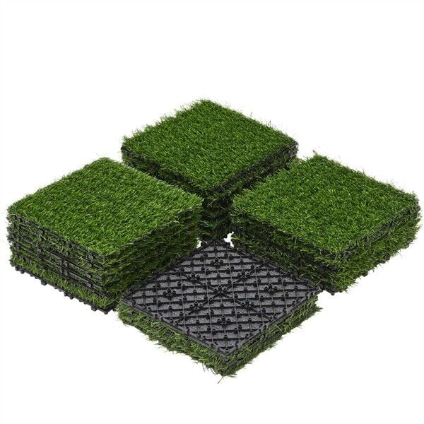 Green 12"x12" PE Artificial Grass Interlocking Deck Tiles
