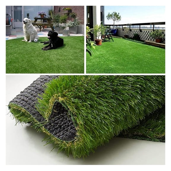 Artificial Grass Turf Rug 5FTX6FT Indoor Outdoor, 1.38" Pile Height Realistic Fake Grass with Drain Holes Astro Turf for Patio Garden Lawn Landscape Balcony