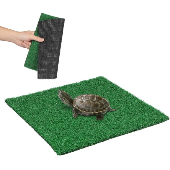Artificial Grass Turf Square Mat with Ramp for Turtle Sunbed Floating Dock Aquarium Basking Platform and Reptile Tank Accessory
