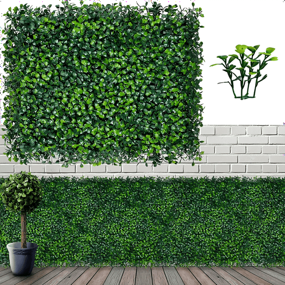 Artificial Grass Wall Backdrop Panels,16 X 12 in 12P(16 sqft) UV-Anti Greenery Boxwood Panels for Indoor Outdoor Green Wall Decor & Ivy Fence Covering Privacy