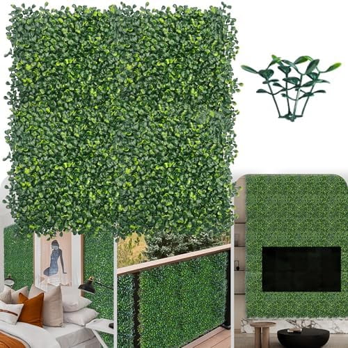 Artificial Grass Wall Panel Backdrop,10 X 10 in 16P(11.2 sqft) UV-Anti Greenery Boxwood Panels for Indoor Outdoor Green Wall Decor & Ivy Fence Covering Privacy