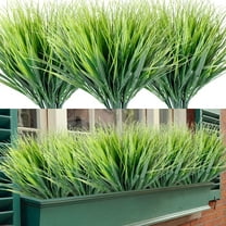 Artificial Grasses 10 Bundles Outdoor UV Resistant Fake Grass No Fade Faux Plastic Plants Garden Window Box Decorating(Green Grass)