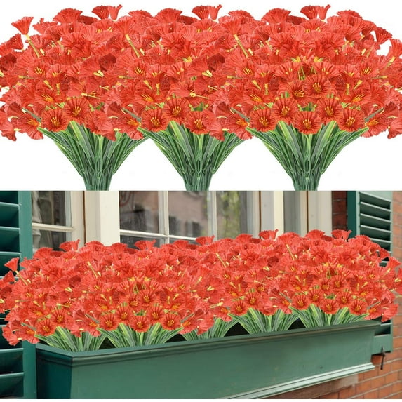 Artificial Grasses 12 Bundles Outdoor UV Resistant Fake Grass No Fade Faux Plastic Plants Garden Window Box Decorating(Green Grass)