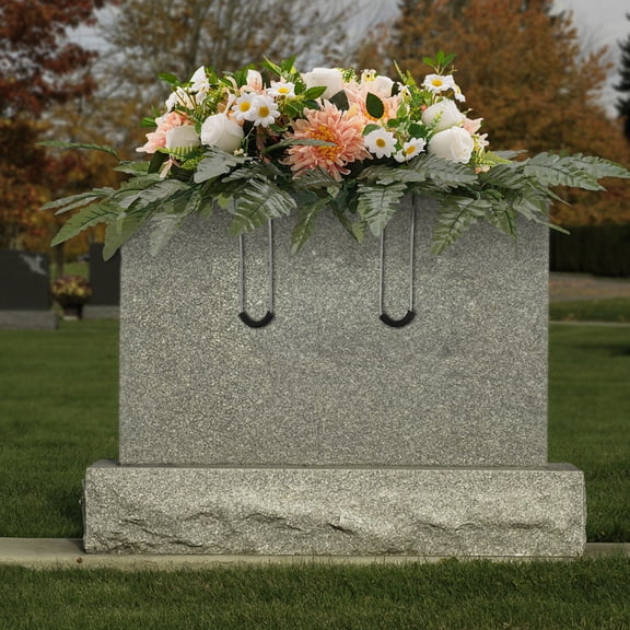 Artificial Grave Flowers, Champagne Chrysanthemum Design with Silk Cloth and Iron Wire, 30x20 Inch Outdoor Memorial Decoration for Headstones