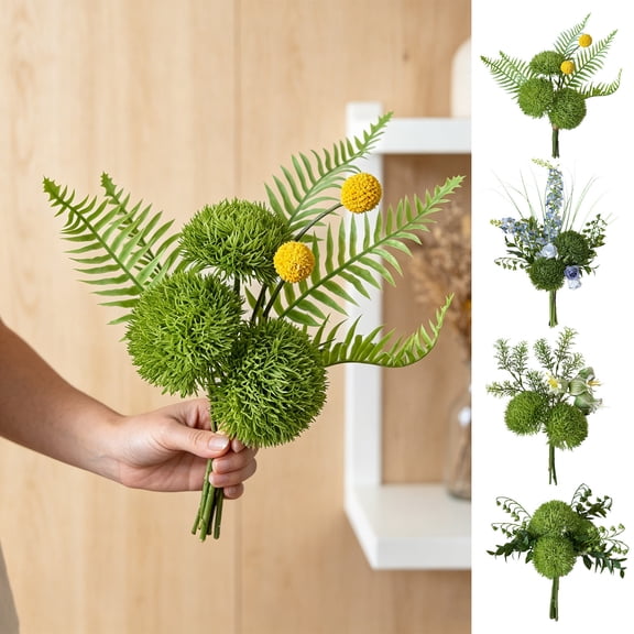 Artificial Green Ball Bouquet Faux Floral Centerpiece Table Decor Wedding Handheld Flower Arrangement Rustic Home Decoration Fake Plants Living Room