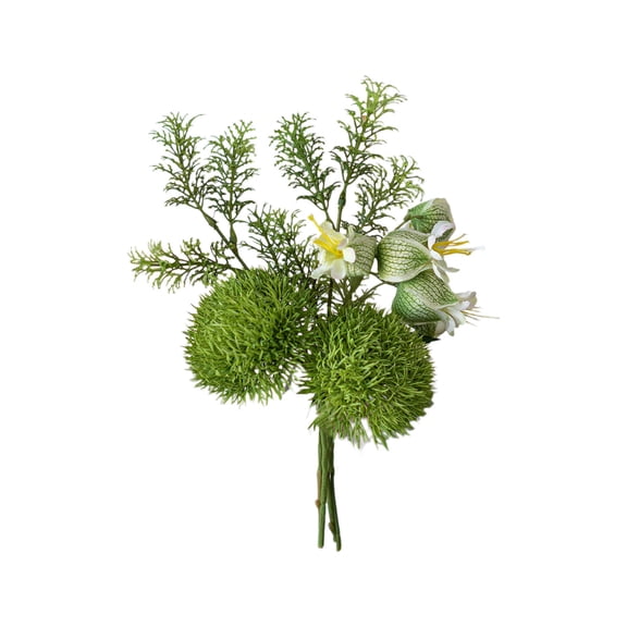 Artificial Green Ball Bouquet, Faux Floral Centerpiece for Table and Mantel, Boho Wedding Handheld Flower, Rustic Home Decor Arrangement, No Maintenance Decorative Gift
