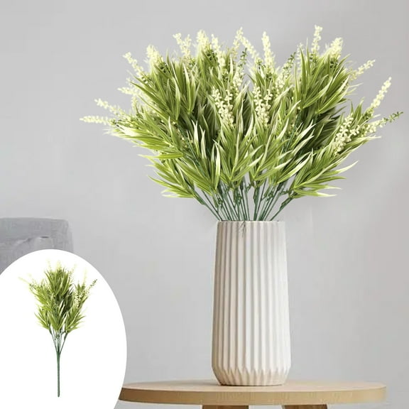 Artificial Green Bead Grass Plant Decoration Plastic Flower Beaded Fern Bouquet Plant Potted Flowers (Beige)