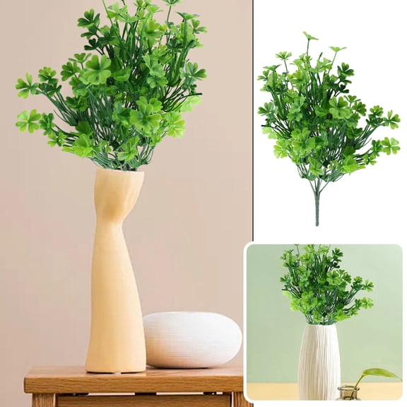 Artificial Green Clover Flowers Four Leaf Bouquets Wall Decoration Pot Flower Arrangement Decoration Put Bundle Accessories Green - One Size