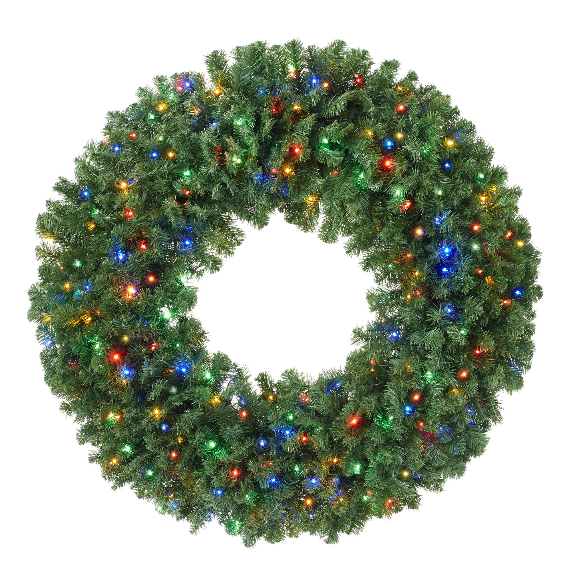 48-Inch Green Fir Pre-Lit Christmas Wreath with Multicolor Lights