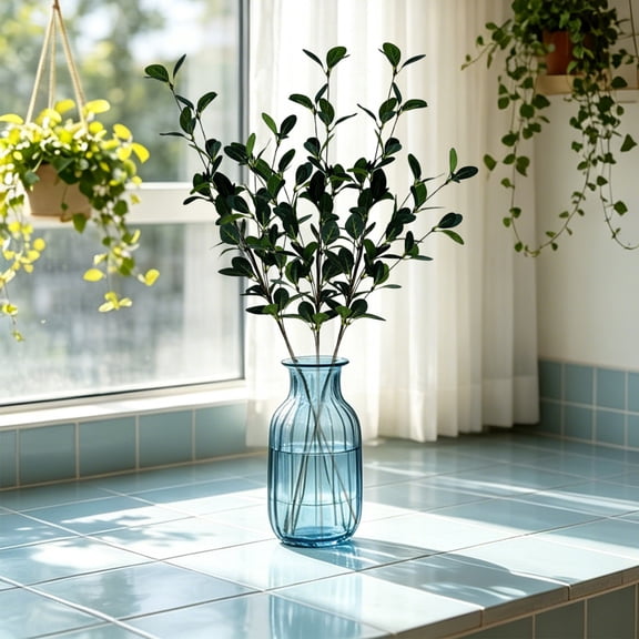 Artificial Green Leaf Branch Picks - Faux Greenery Sprigs for Vase Filler Wedding Indoor Table Decor (B)