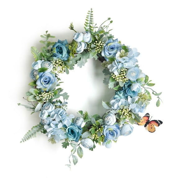 Artificial Green Leaf Wreath Rose Holiday Props Garland Hanging Wall Decor Birthday Plastic Silk Flower Fake Wreaths