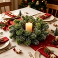 thumbnail image 1 of Artificial Green Leaves Candle Ring Wreath, Mini Plastic Candle Holder for 3-4 Inch Pillar Candles, Festive Christmas Table Centerpiece Garland Decor for Fireplace Mantel Dinner Party Home Holiday, 1 of 6