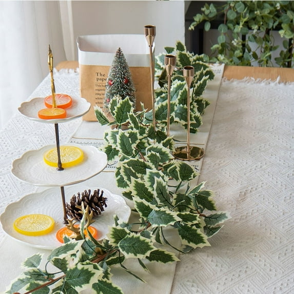 Artificial Green Leaves Garland 5.58FT Fake Green Leaves Ivy Garland Faux Hanging Plants Simulation Leaves And Red Vines for Home Wall Outdoor Indoor Garden Table Weddin Christmas Party Decor