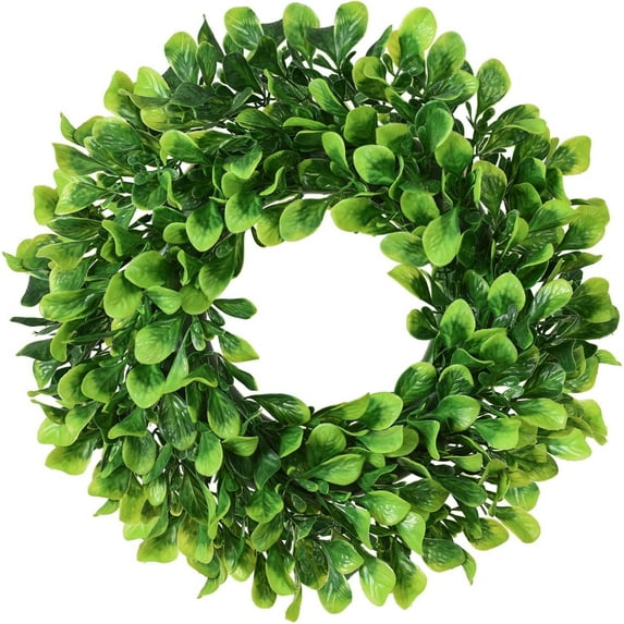 Artificial Green Leaves Wreath - 20" Large Boxwood Wreath for Front Door Wall Window Farmhouse Decoration