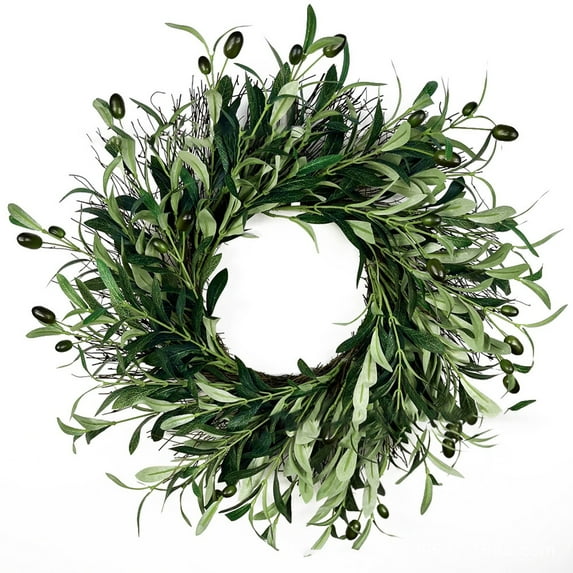 Artificial Green Olive Leaf Wreath With Led Lights 1Pc Spring Summer ...