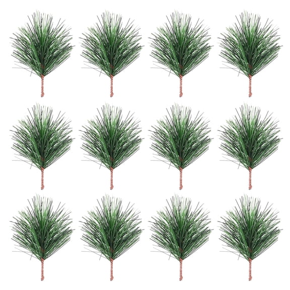 Artificial Green Pine Needles Branches Fake Small Pine Twigs Stems Evergreen Picks for Christmas Greenery Arrangements Wreaths Holiday Tree Decorations, 12 Pcs, 2.76x1.97"