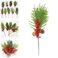 thumbnail image 1 of Artificial Green Pine Needles Branches Fake Small Pine Twigs Stems Evergreen Picks Holiday Tree Decorations, Faux Picks Spray With Pinecones For Vases House Decor Artificial Berry Stems For Vase, 1 of 9