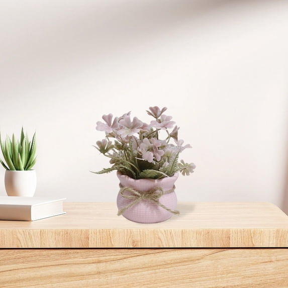 Artificial Green Plant Faux Potted Plant Mini Artificial Green Plant Small Butterfly Flower Style in Pink Pot Simulation Greenery for Home Office Desk Shelf Decoration Photography Prop