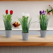 Oumilen Multi-color Artificial Flower Potted Set, Tulip Floral Arrangement for Home Office Wedding Party