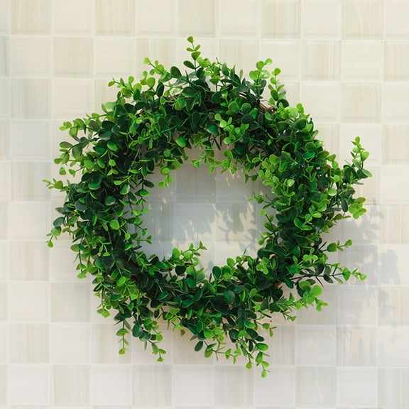 Artificial Green Plant Wreath | Faux Greenery Garland Home Office Decor | 30cm Plastic Decorative | Leaf Design | Indoor Outdoor Wedding Party Ornament