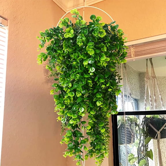 Artificial Green Plants Hanging Decor | Faux Fake Greenery Bush for Home Wall Decoration Office Shelf Party Wedding | Lifelike Silk Leaves Branch for Indoor Outdoor Hanging Basket Arrangement