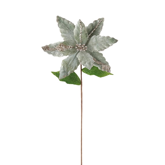 Artificial Green Poinsettia Flower | 20 Inches Tall with 1 Velvet Poinsettia Heads | Stunning Christmas Decorations for Home and Holiday Display