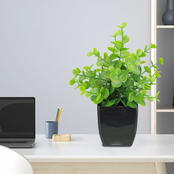 Artificial Green Potted Plant - 7.87" Plastic Decorative Fake Plant for Home Decor, Indoor Arrangements, Living Room, TV Cabinet - Realistic PE Leaves, Weighted Base, Maintenance-Free