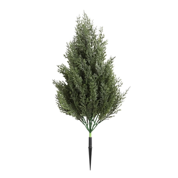 Artificial Green Shrub With Ground Spike, Mini Faux Cedar Plant, Weather Resistant Fake Greenery for Yard Patio Decor