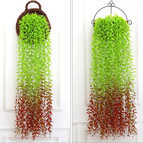 Artificial Green Weeping Willow Rattan Leaves - 36" Plastic Hanging Fake Plant for Indoor Wall Ceiling Décor