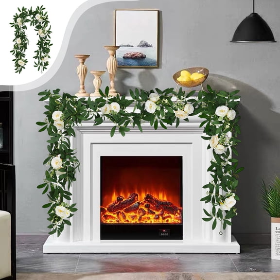 Artificial Greenery Garland 180cm, Simulation Eucalyptus Willow Camellia Rattan Vine, Plastic Hanging Fake Flowers for Home Table Wedding Decoration Green