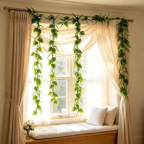 Artificial Greenery Garland with Eucalyptus Monstera and Fern Leaves Faux Hanging Vine for Wall Stair Railing Wedding Party Living Room Home Decoration 70.87 inch