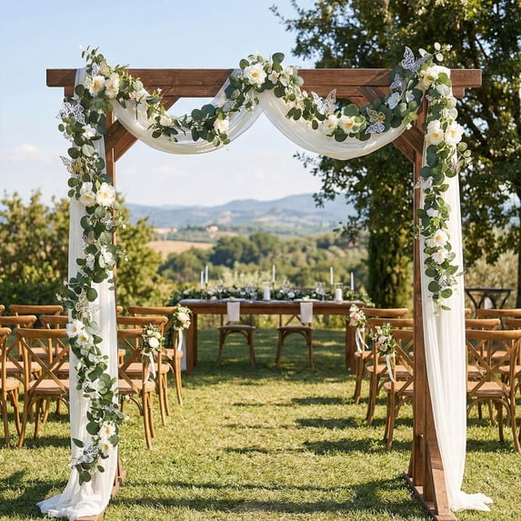 Artificial Greenery Garland with Butterflies, Roses and Eucalyptus Leaves, 1.7m Hanging Vine for Wedding Arch, Mantel, Stair Railing and Table Decor