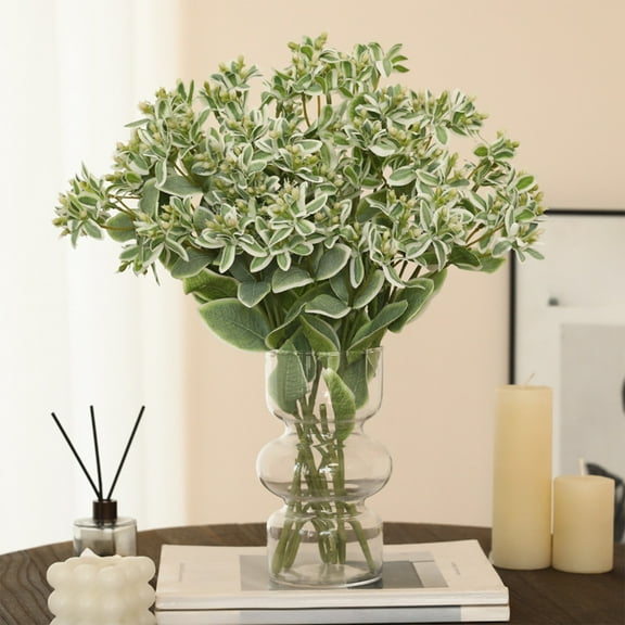 Artificial Greenery Leaves | PVC White-Edged Mint Simulation Leaves | Flexible Branches | Waterproof UV Resistant | Floral Decor for Home Vase, Office, Wedding | 4 Pack | 18.5 in