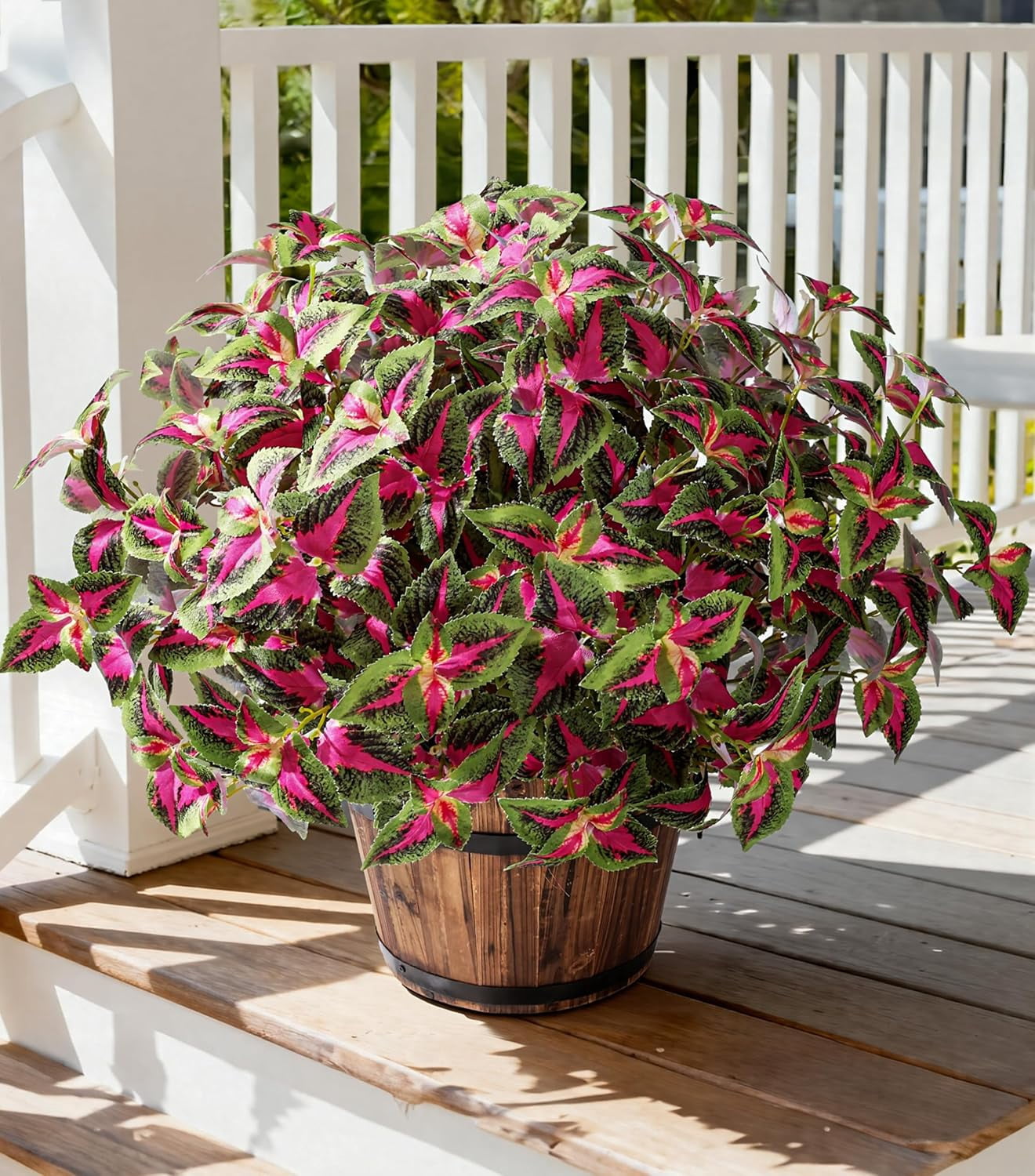 Artificial Greenery Plants Outdoor, 5 Pcs Faux Coleus Plants UV Resistant Silk Plants with Stems, Fake Plants for Outside Garden Patio Hanging Planter Pathway Front Porch Decoration