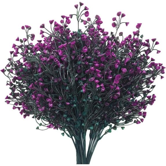 Artificial Greenery, Plastic Plants Fake Bell Grass Flowers Lifelike Patio Yard Corridor Indoor Outdoor Home Garden Balcony Party Pot Planter Filler Table Arrangement Decoration Purple 4 pcs