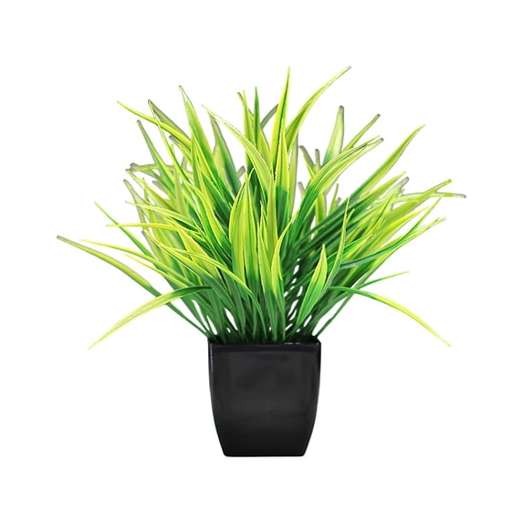 Artificial Greenery Potted Plant Decor With Black Square Pot And Grass Leaves - Faux Foliage Arrangement For Home Office Desk, Living Room Shelf, Bedroom Nightstand, Kitchen