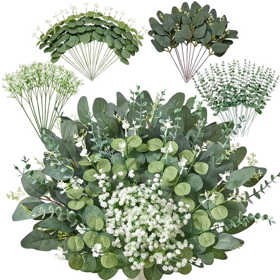 Artificial Greenery Stems 60 Count Grey Green Mixed Kinds Floral Decor