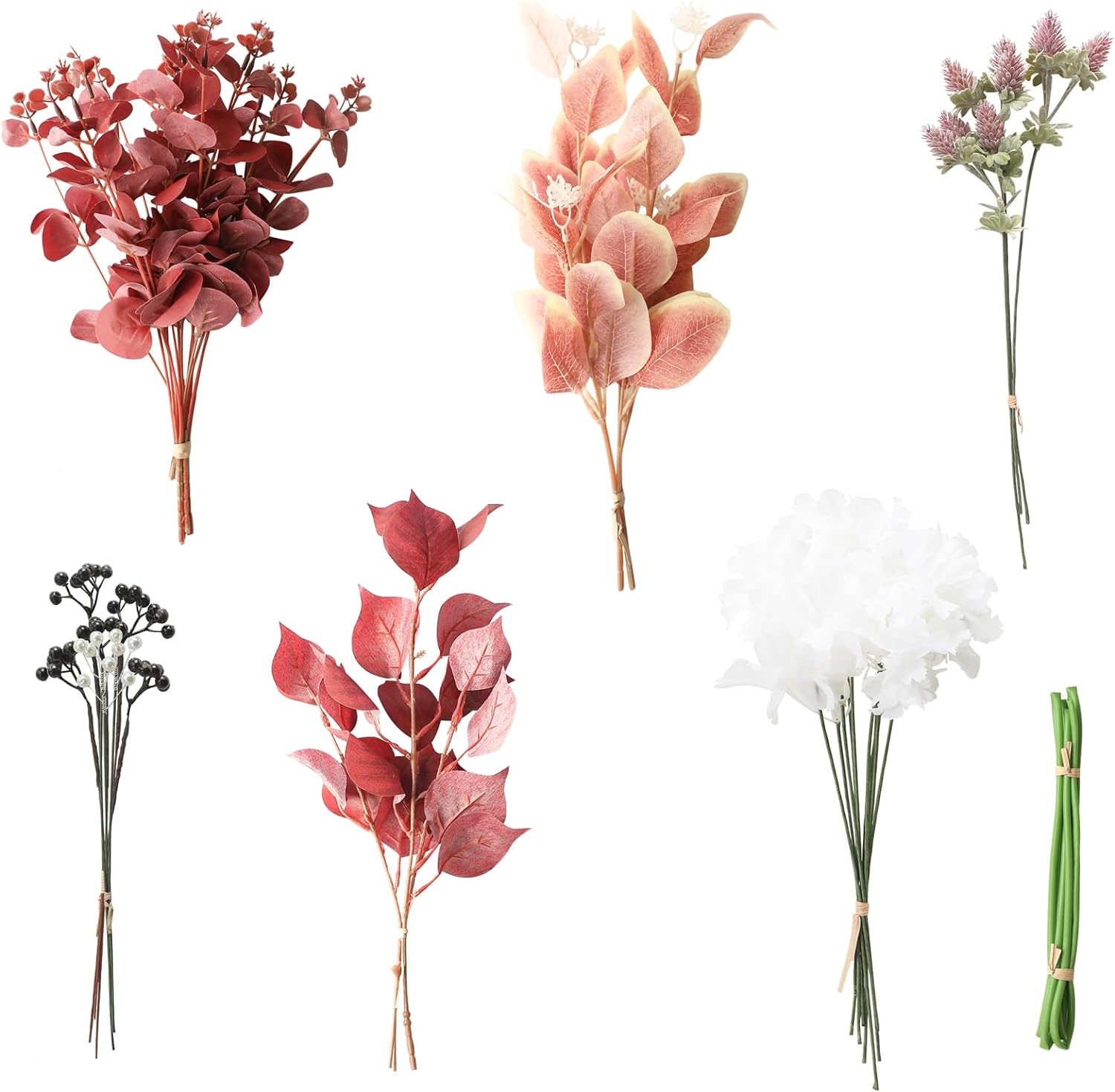 Artificial Greenery Stems Box Set, 25pcs with 4 Kinds of Faux Greenery