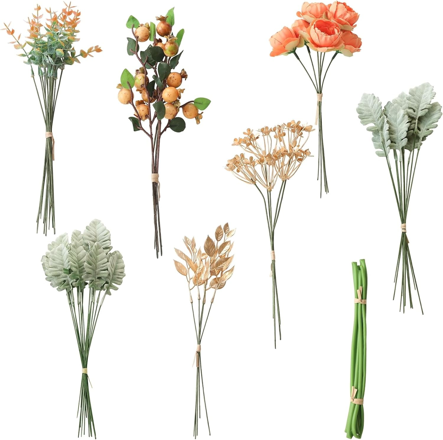Artificial Greenery Stems Box Set, 25pcs with 4 Kinds of Faux Greenery