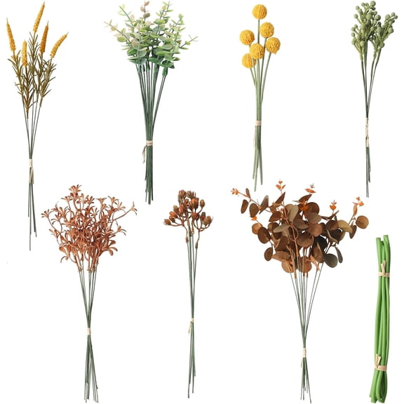 Artificial Greenery Stems Box Set, 25pcs with 4 Kinds of Faux Greenery Flowers Picks for DIY Bridal Bouquets Wedding Floral Arrangement Table Centerpieces, Tender Green & Sage Green