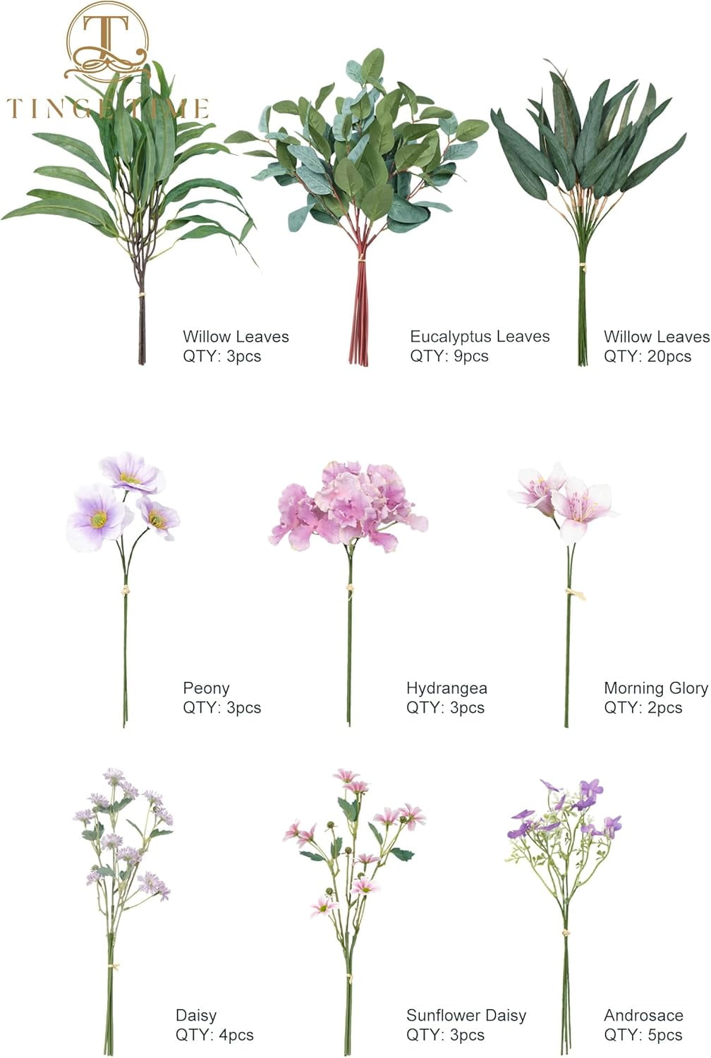 Artificial Greenery Stems Box Set, 52Pcs With 9 Kinds Faux Greenery