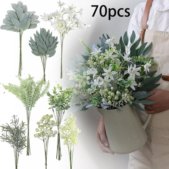 Artificial Greenery Stems Box Set70 Pcs with 8 Kinds of Faux Greenery Branches Fake Eucalyptus for Wedding DIY Bouquets Floral Arrangement Table Centerpieces