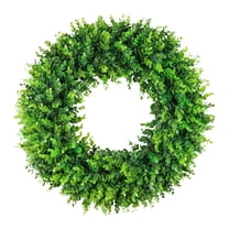 Artificial Greenery Wreath, Artificial Artificial Boxwood Wreath for Front Door, 13.7 Inch Outdoor Wreath, Spring Wreath for Porch, Window and Wall, Farmhouse Seasonal Holiday Hanging Home Decor