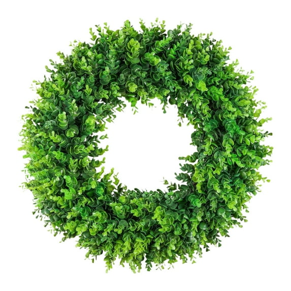 Artificial Greenery Wreath, Boxwood Wreath for Front Door, Outdoor Wreath Artificial, Spring Wreath for Porch, Window Wall Decor Wreath, Farmhouse Seasonal Wreath,45cm