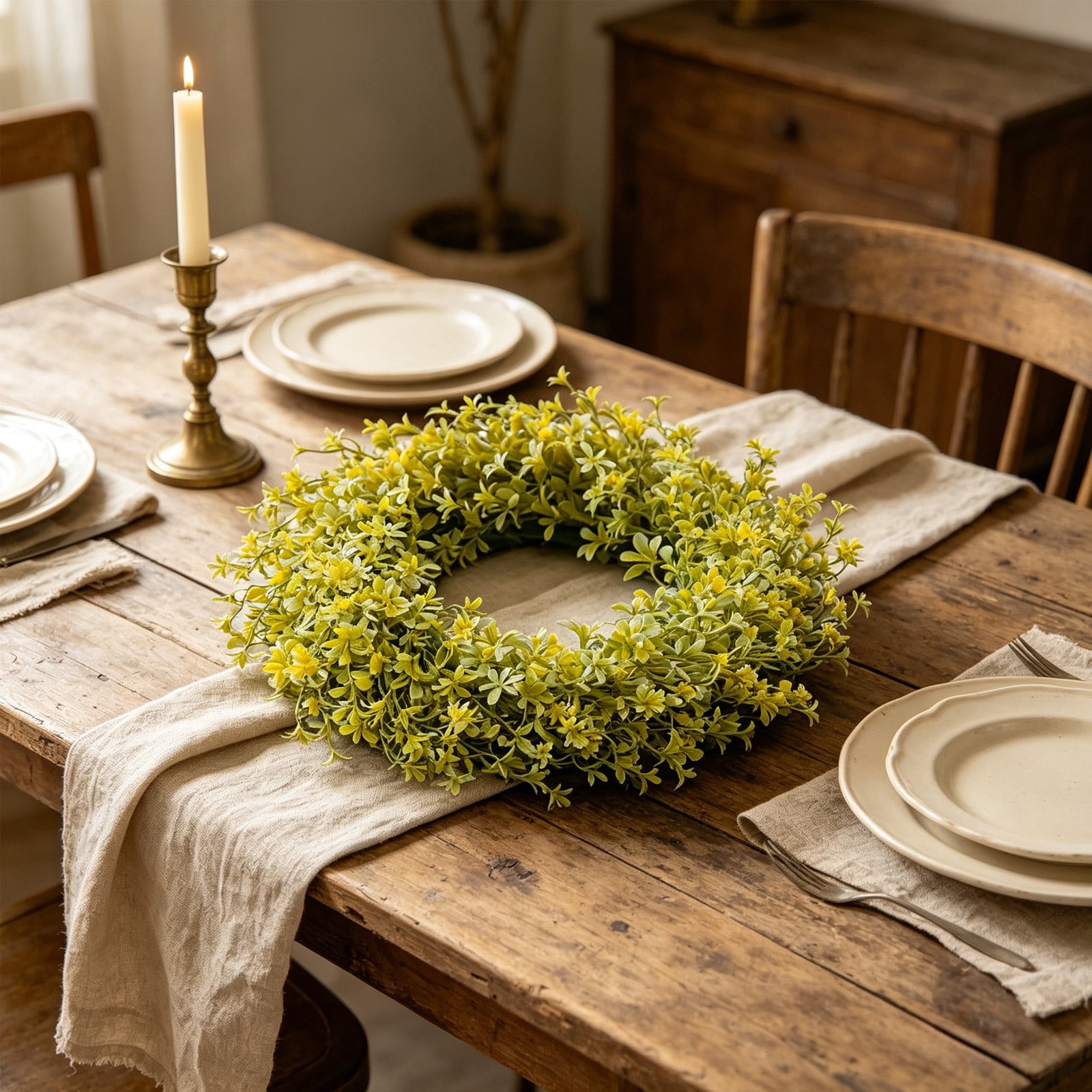 Artificial Greenery Wreath Yellow Faux Floral Garland for Front Door ...
