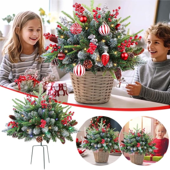 Artificial Grounded Christmas Tree with Pre-Lit Lights, Indoor/Outdoor Holiday Display for Yard, Patio or Beach Theme Parties