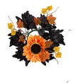 thumbnail image 1 of Artificial Halloween Mini Wreath, 11.81 inch Fall Small Floral Wreath with Sunflower Black Maple Leaf, Autumn Decorative Hanging Wreath for Front Door Window Wall, Home Halloween Party Decor, 1 of 4