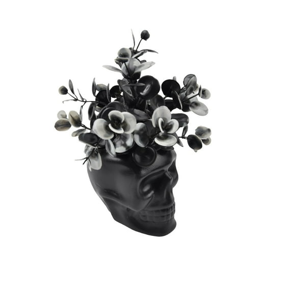 Artificial Halloween Skeleton Head Potted Plants, Gothic Faux Plants Skull Sculpture Human Head Skeleton Statue for Garden Table Office Home Decor
