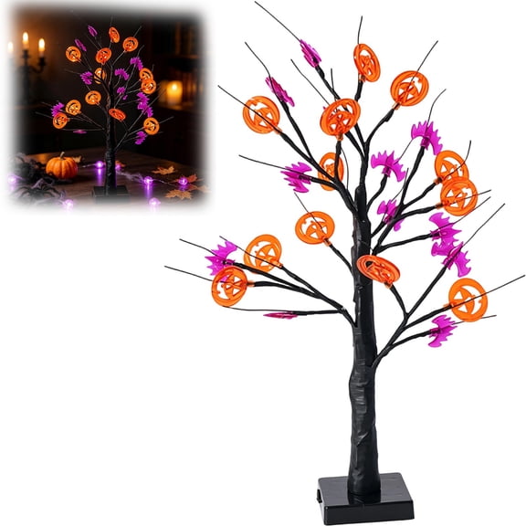 Artificial Halloween Tree with LED Lights, Black Twig Tabletop Decor, 60cm, Style A