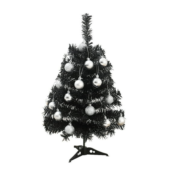 Artificial Halloween Tree with Lights, Pre-lit Black Halloween Tree Table Decor with Silver Balls for Party Home Decor, Halloween Decorations